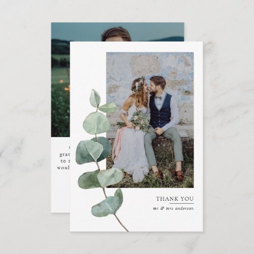 Simple Eucalyptus Photo Wedding Thank You Card