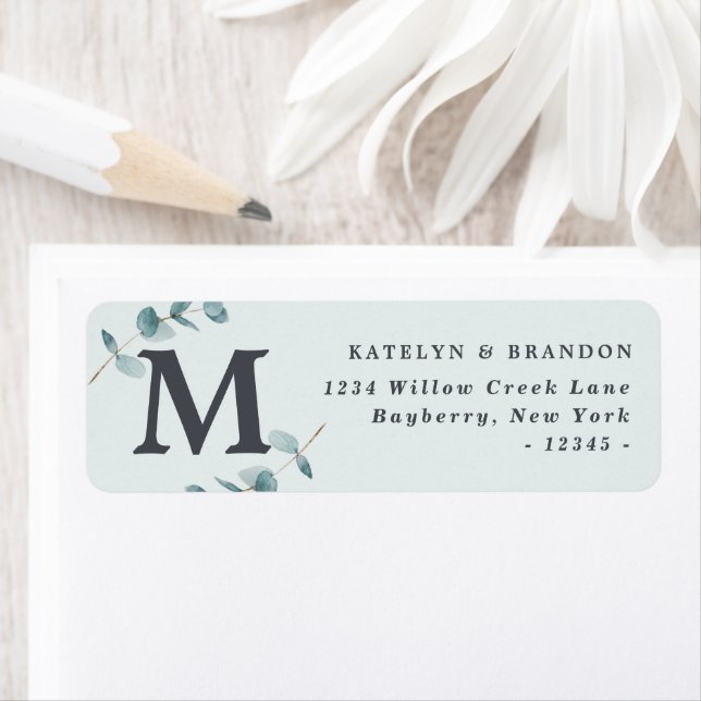Simple Eucalyptus Rustic Monogram Return Address Label (Insitu)