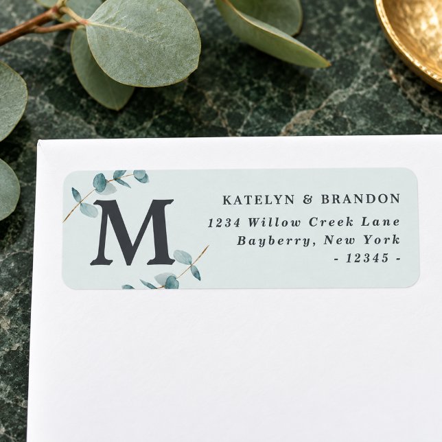 Simple Eucalyptus Rustic Monogram Return Address Label (Eucalyptus Monogram Return Address Label. Styling props not included.)