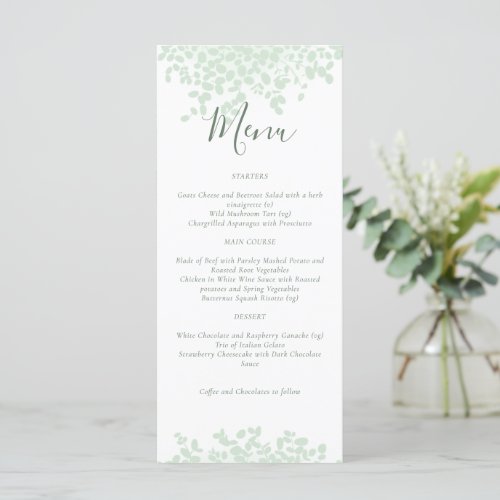 Simple Eucalyptus Sage Green Wedding Menu 