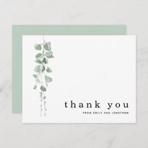 Simple Eucalyptus Sage Names Wedding Thank You Note Card
