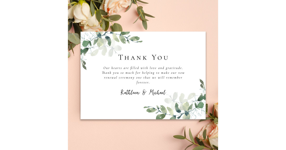 Simple Eucalyptus Vow Renewal Thank You Card | Zazzle