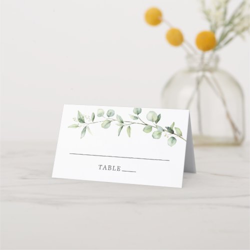 Simple Eucalyptus Wedding Ampersand Monogram Place Card