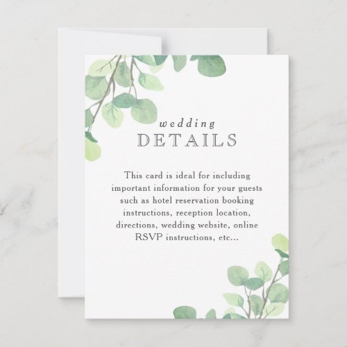Simple Eucalyptus Wedding Guest Details Info Card