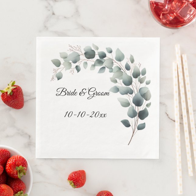 Simple Eucalyptus Wedding Paper Dinner Napkins (Insitu)