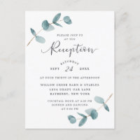 Simple Eucalyptus Wedding Reception Invitation