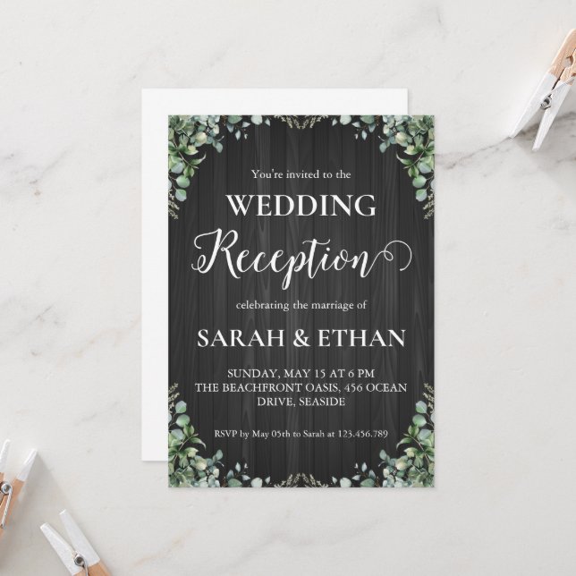 simple eucalyptus wedding reception invitations (Front/Back In Situ)