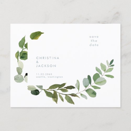 Simple Eucalyptus Wedding Save the Date  Postcard