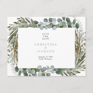 Simple Eucalyptus Wedding Save the Date Postcard