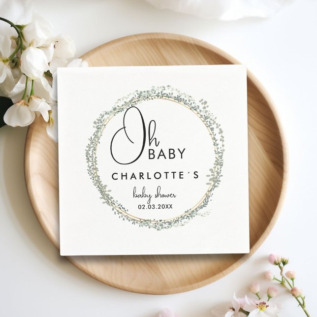 Simple, eucalyptus wreath Baby Shower Napkins (Simple, eucalyptus wreath Baby Shower Napkins with your name and date.)