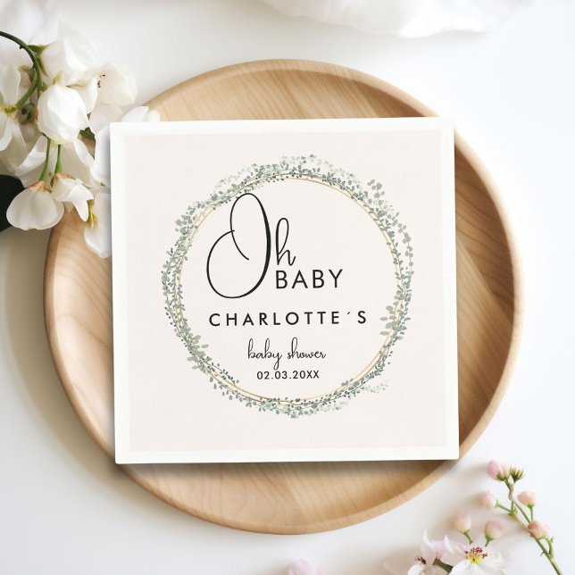 Simple, eucalyptus wreath Baby Shower Napkins (Simple, eucalyptus wreath Baby Shower Napkins with your name and date.)