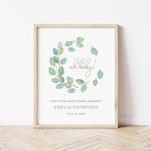 Simple Eucalyptus Wreath Baby Shower Welcome Poster