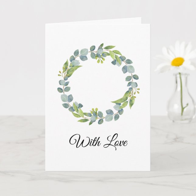 Simple Eucalyptus Wreath Wedding Card - Blank (Small Plant)