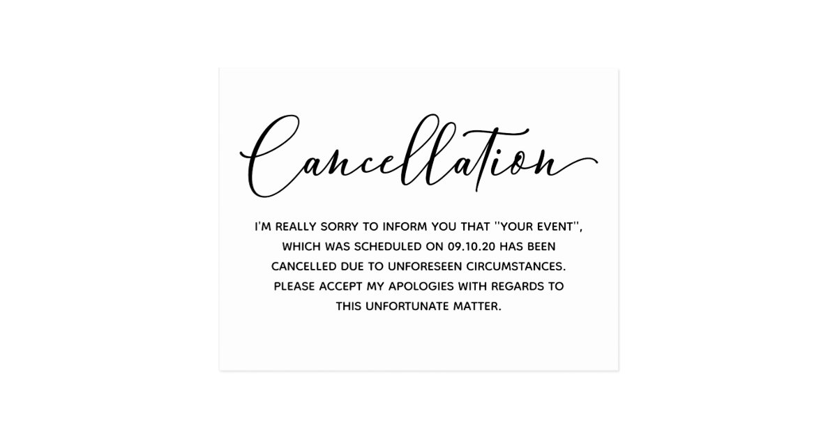 Simple Event Cancelation Notice Postcard Zazzle com