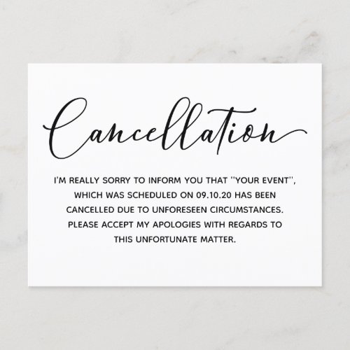 Simple Event Cancellation Notice Postcard