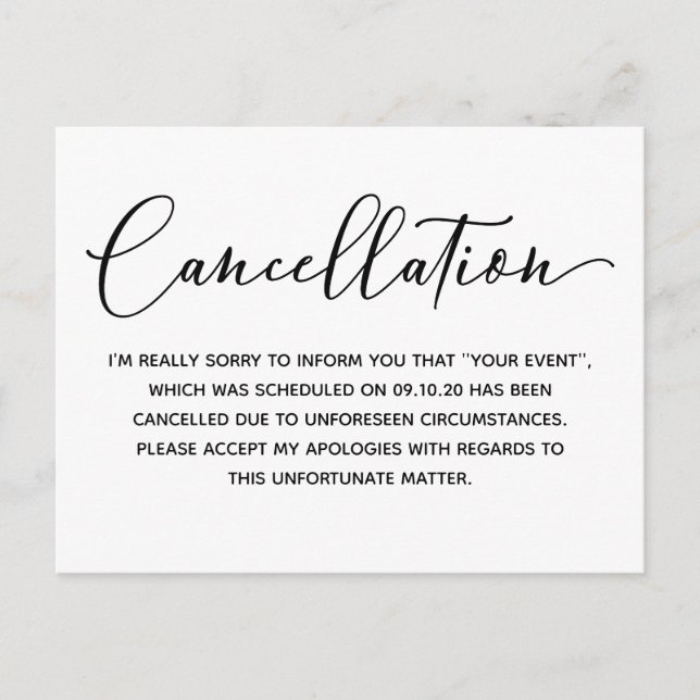 Simple Event Cancellation Notice Postcard (Front)