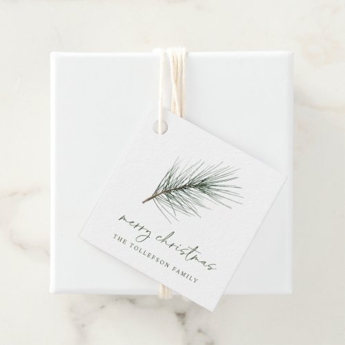 Simple Evergreen Branch Neutral Christmas Party Favor Tags