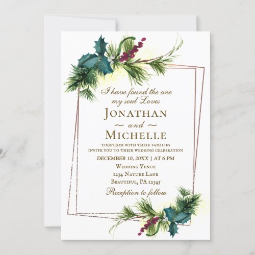Simple Evergreen Geometric Frame Christian Wedding Invitation
