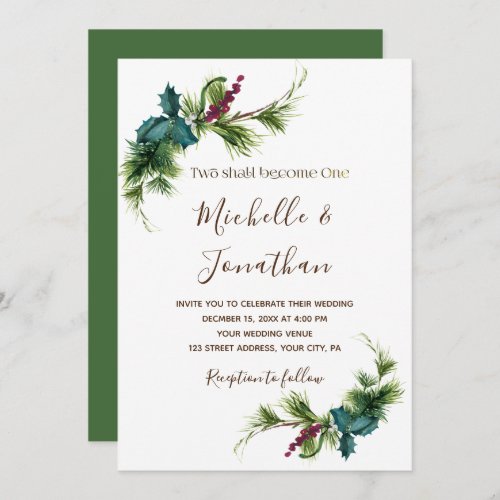 Simple Evergreen Greenery Floral Christian Wedding Invitation