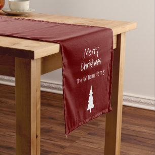 Simple Evergreen Merry Christmas Modern Red Short Table Runner