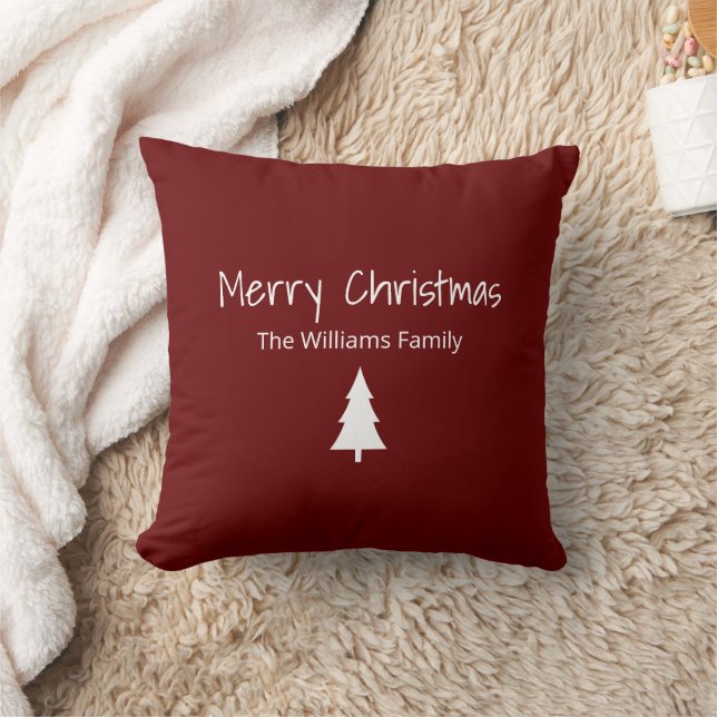 Simple Evergreen Red Merry Christmas Decor  Throw Pillow (Blanket)