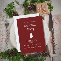 Simple Evergreen Red Minimalist Christmas Party Invitation