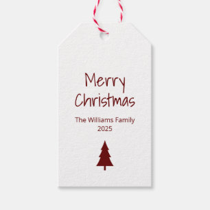 Simple Evergreen Red Typography Boho Christmas Gift Tags