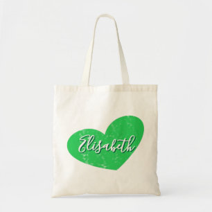 Simple Faded Green Heart with your Name Tote Bag