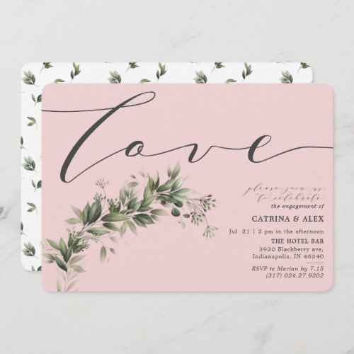 Simple Faded Greenery Blush Engagement Party Invitation