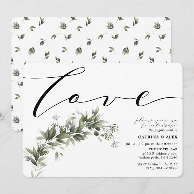 Simple Faded Greenery Engagement Party Invitation (Front/Back)