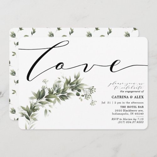 Simple Faded Greenery Engagement Party Invitation