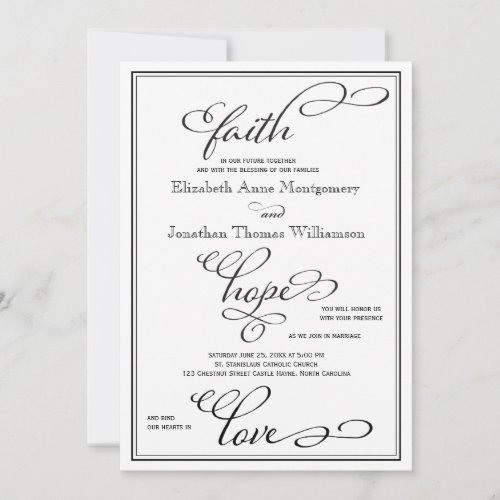 Simple Faith Hope Love Script Wedding Invitation