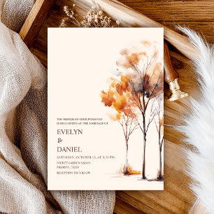 Simple Fall Autumn Wedding Watercolor Invitation