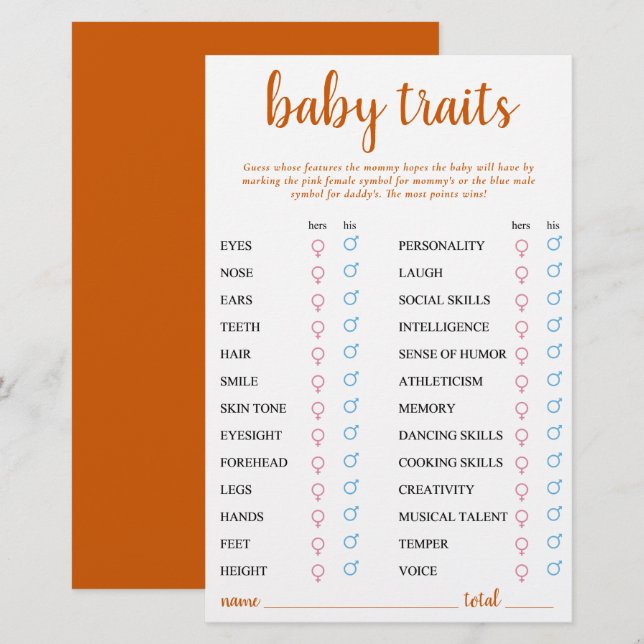 Simple Fall Baby Trait | Orange Keepsake Card (Front/Back)