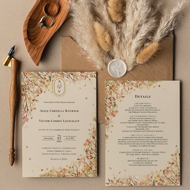 Simple Fall Beige Wedding Monogram Details and Invitation (Creator Uploaded)