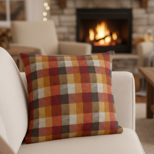 Simple Fall Burnt Orange Plaid Throw Pillow