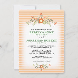 Simple Fall Floral Peach Stripes Wedding Invitation
