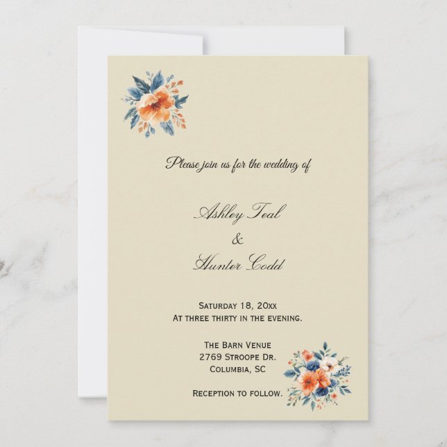 Simple Fall Floral Wedding Invitation (Front)