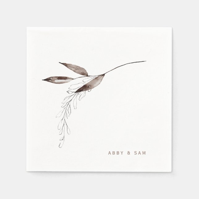 Simple Fall Foliage Wedding Couple Names Cocktail  Napkins (Front)