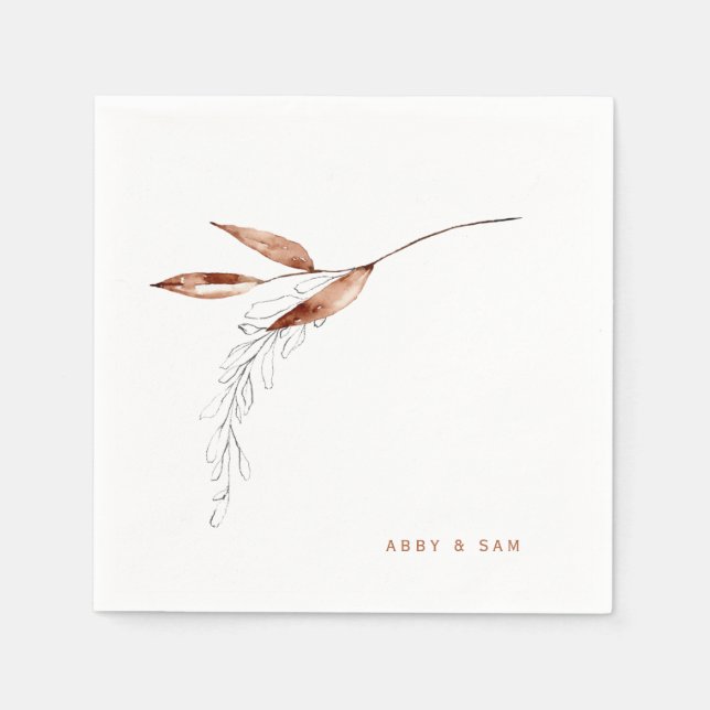Simple Fall Foliage Wedding Couple Names Cocktail Napkins (Front)