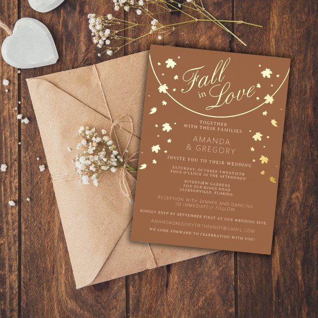 Simple Fall Foliage Wedding Foil Invitation (Creator Uploaded)