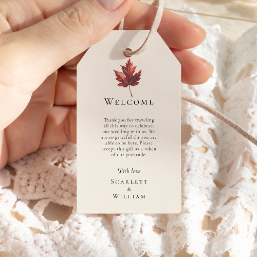 Simple Fall Leaf Cream Destination Wedding Welcome Gift Tags