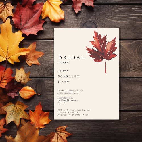 Simple Fall Leaf Cream Wedding Bridal Shower Invitation