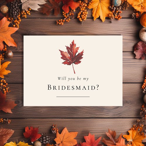 Simple Fall Leaf Cream Wedding Bridesmaid Proposal Invitation