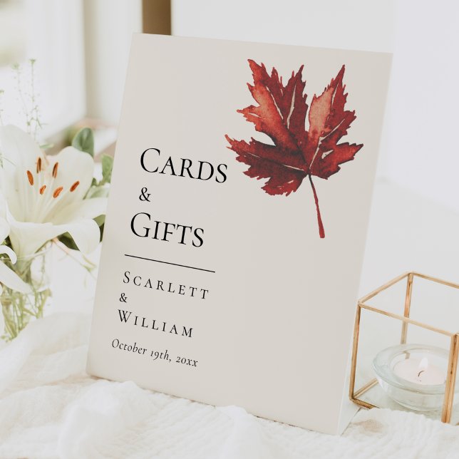 Simple Fall Leaf Cream Wedding Cards and Gifts Pedestal Sign (Creator Uploaded)