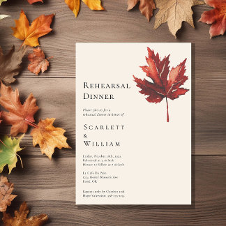 Simple Fall Leaf Cream Wedding Rehearsal Dinner Invitation