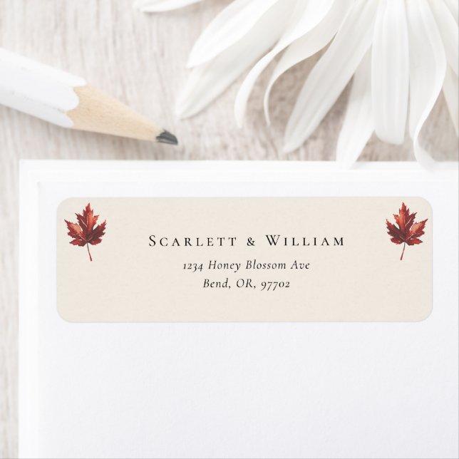 Simple Fall Leaf Cream Wedding Return Address Label (Insitu)