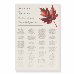 Simple Fall Leaf Cream Wedding Seating Chart Sign
