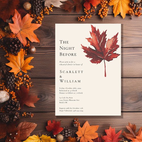 Simple Fall Leaf Cream Wedding The Night Before Invitation
