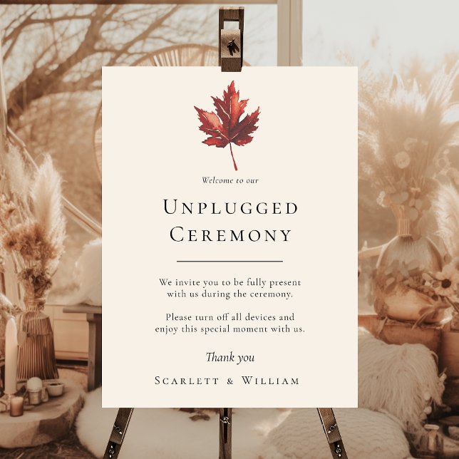 Simple Fall Leaf Cream Wedding Unplugged Ceremony Foam Board (Creator Uploaded)